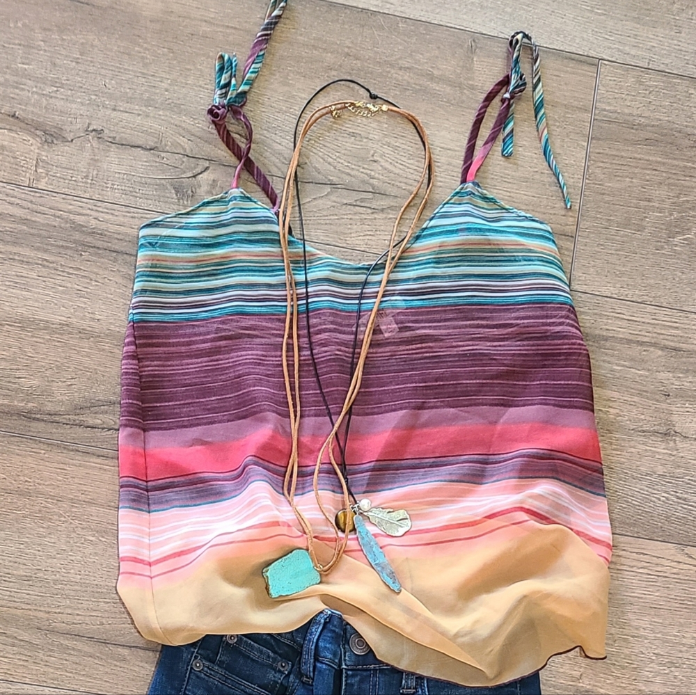 NWOT'S- LOVE FIRE- Shear Spaghetti Strap Top, Striped, varigated colors, size M